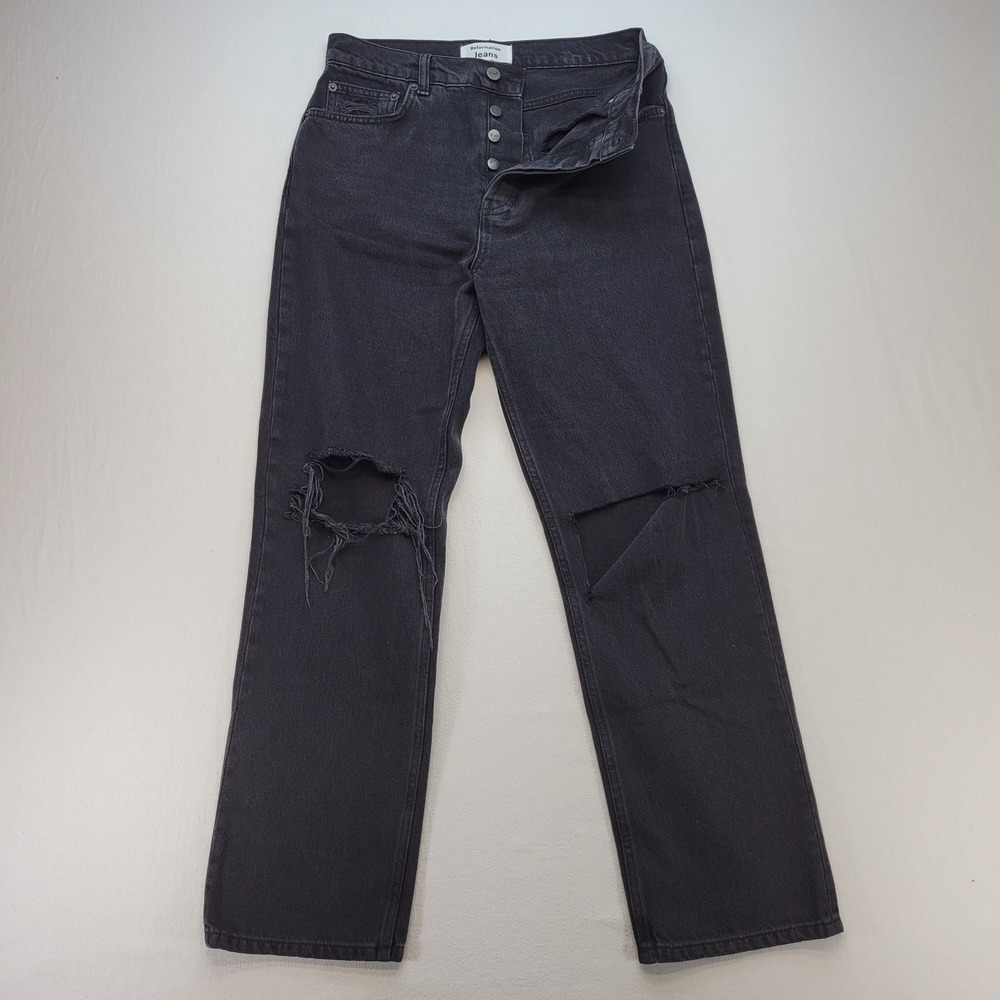 Reformation Cynthia Straight Jeans Womens 28 Black High Rise Distressed Denim
